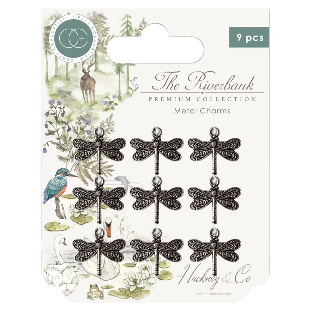 New Craft Consortium The Riverbank Metal Charms 9/Pkg Silver Dragonfly