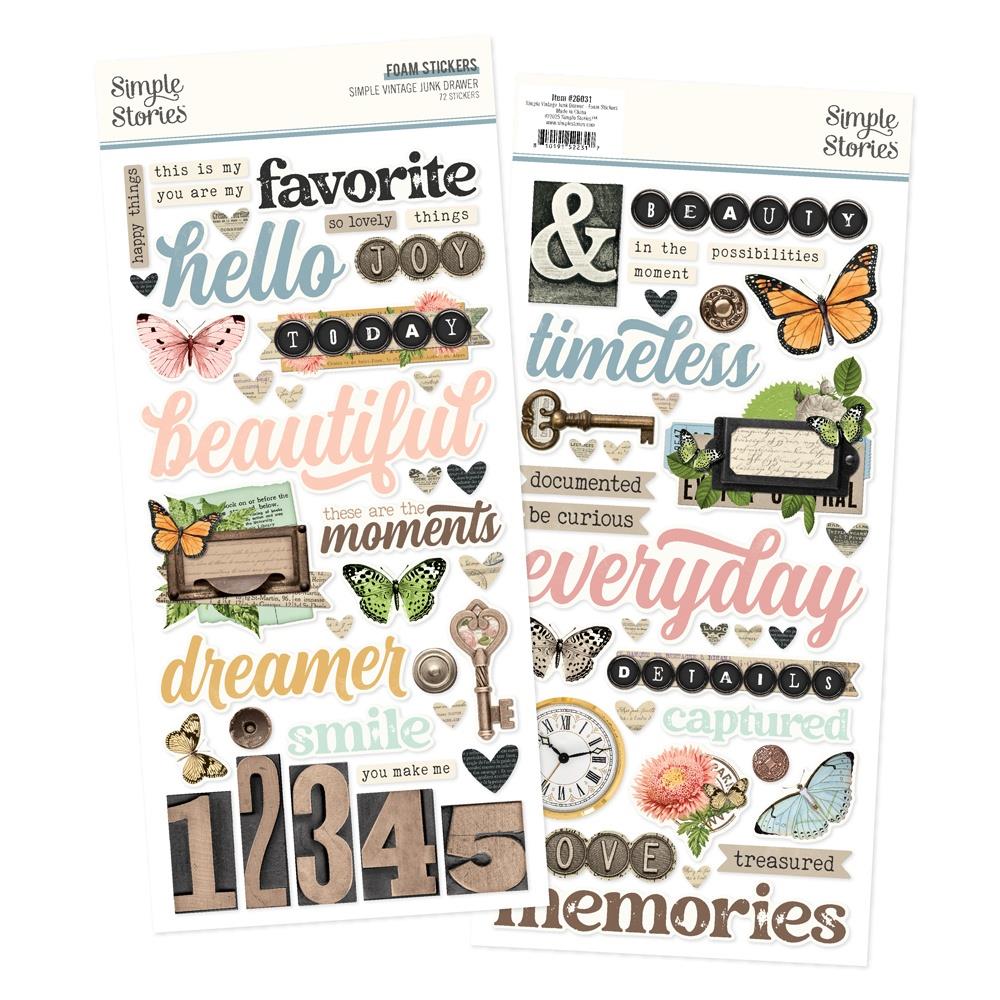 New Simple Stories Foam Stickers 72/Pkg Simple Vintage Junk Drawer