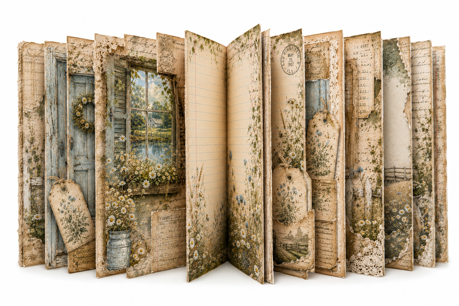 NEW! Whispers of Wildflowers & Blue Shutters | Vintage Farmhouse Journal Kit | 27 Pages