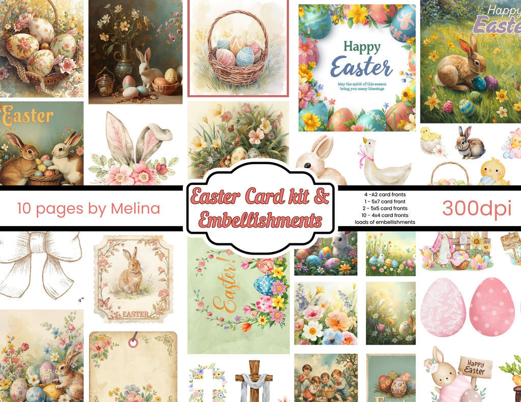 Easter Card Kit & Embellishments – Vintage Easter Printable Card Collection