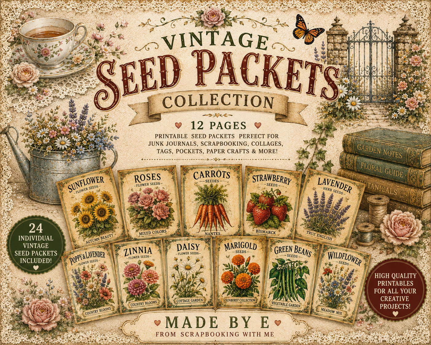 NEW! Vintage Seed Packets - Variety Packs - Digital Download 12 pages