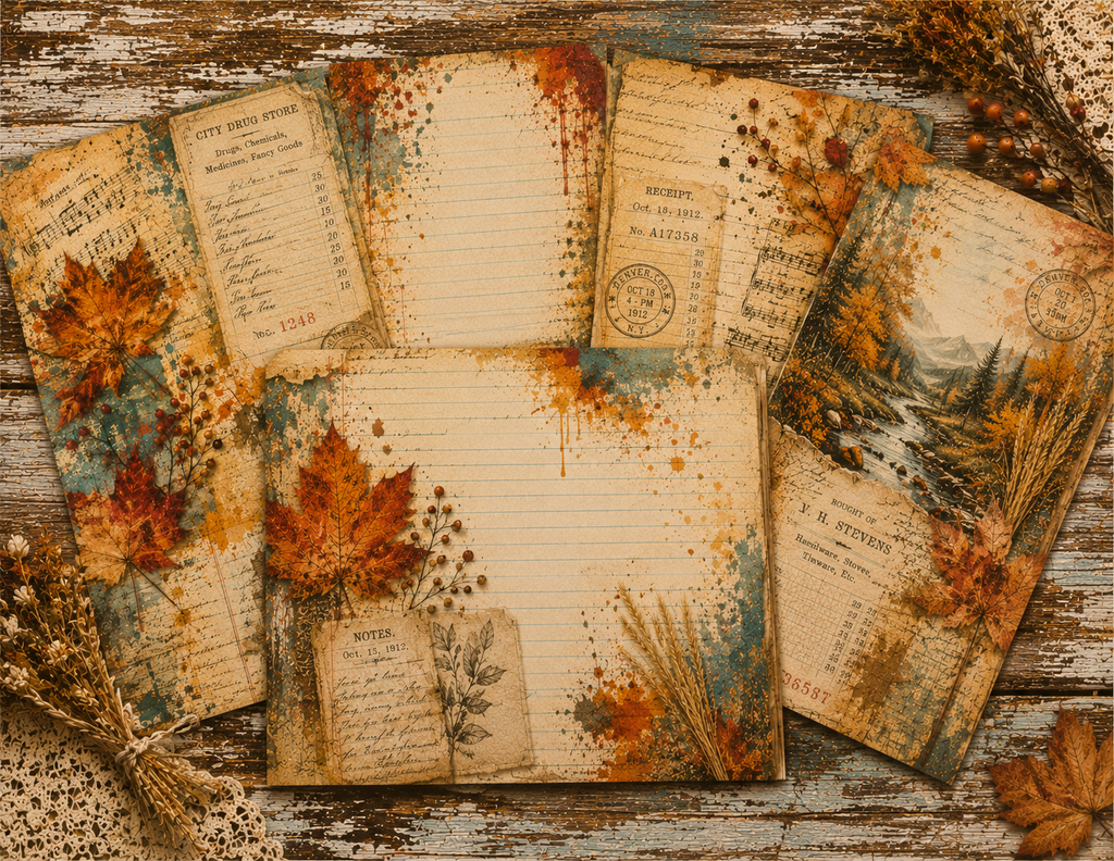 New! Autumn in the Ledger – 22 Page Vintage Fall Junk Journal Digital Collection