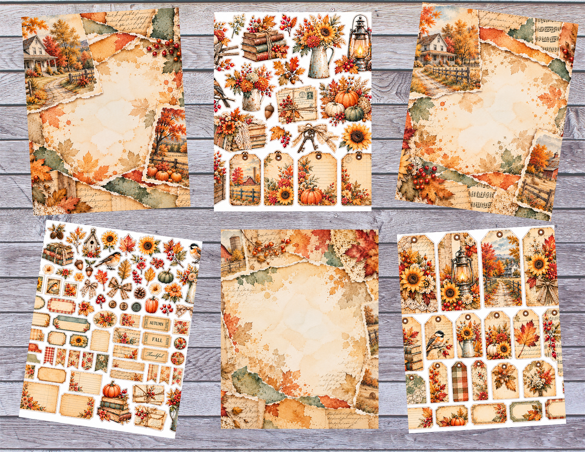 New! PRINT & SHIP Autumn Through Torn Pages | Vintage Fall Journal Kit ~ 12 pages by Bethany