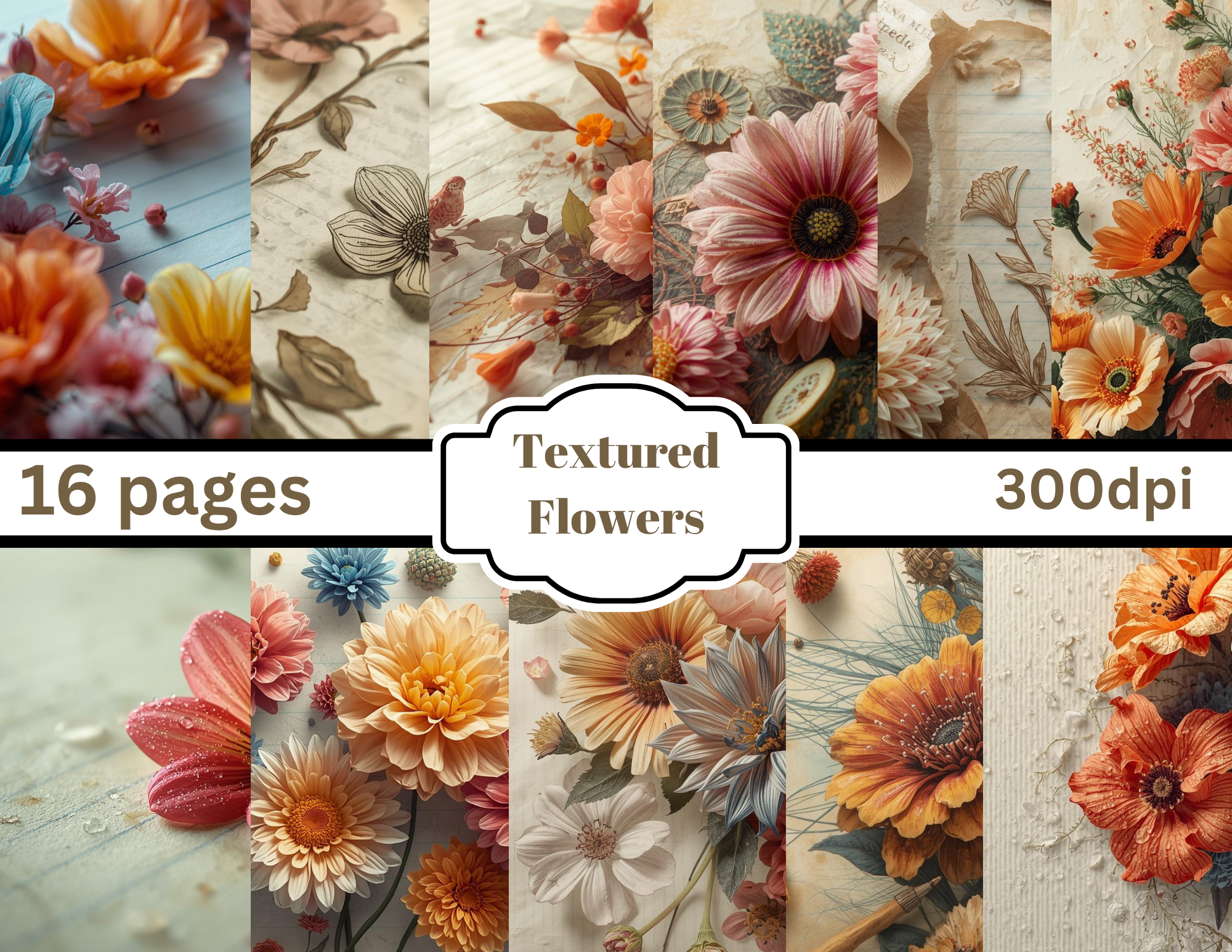 New Print and Ship Textured Flowers by E 32 pages