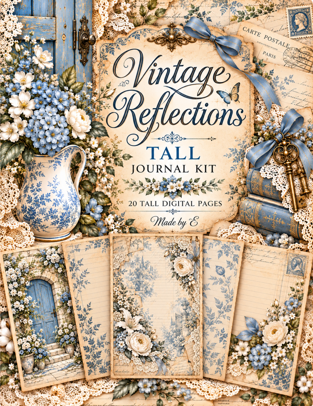 NEW! Vintage Reflections Tall Journal kit by E - Digital Download 18 pages