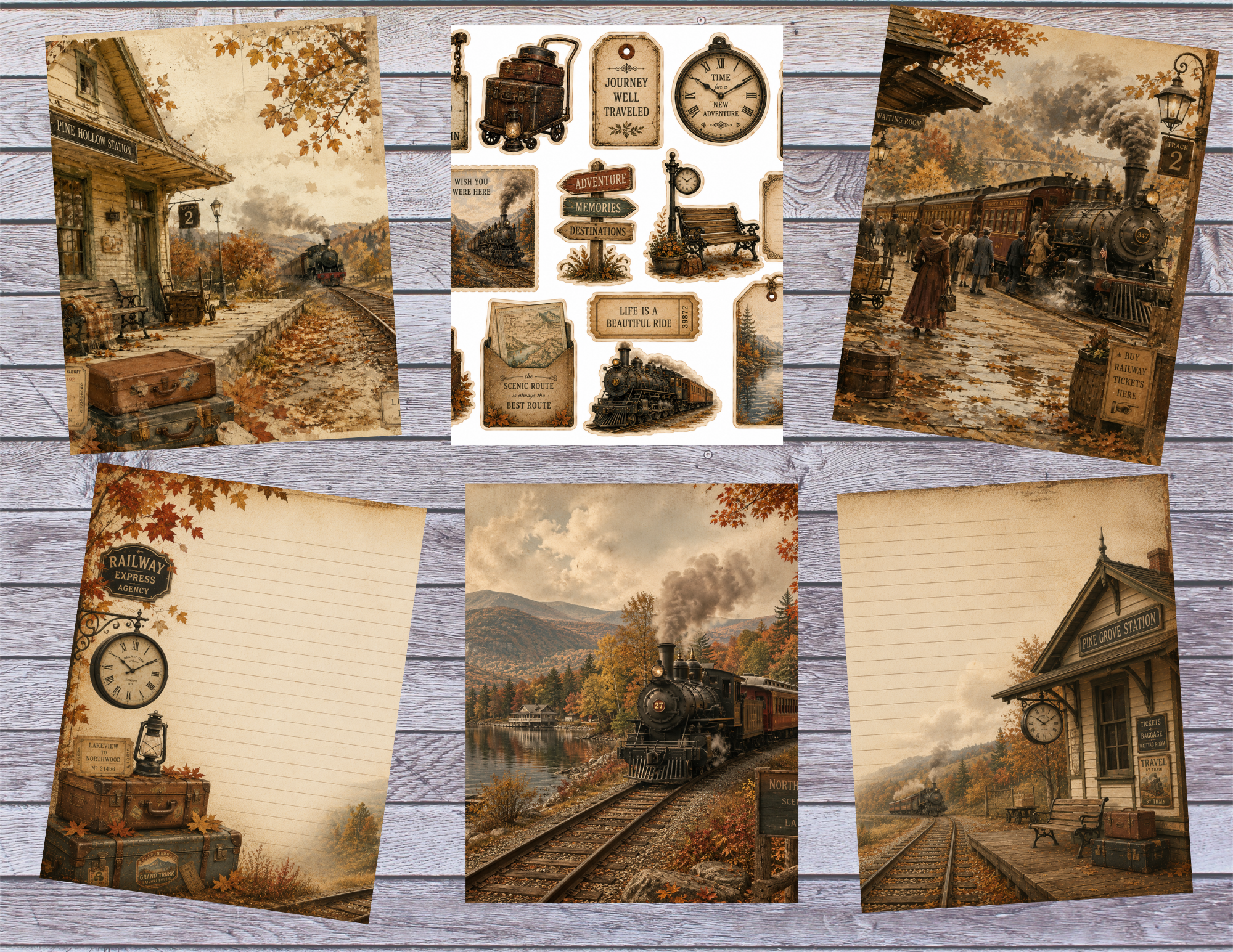 New! PRINT & SHIP "Journey Through the Golden Season" Vintage Autumn Railway Digital Journal Kit ~ 15 pages by Bethany (Copy)