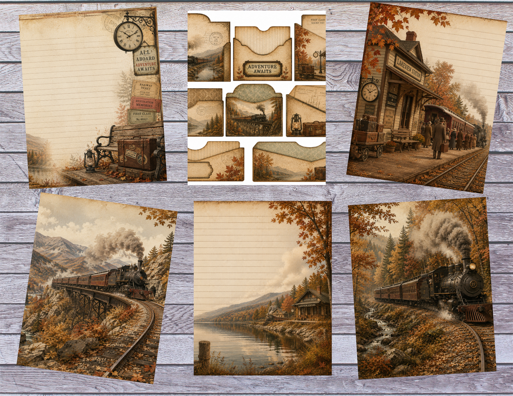New! PRINT & SHIP "Journey Through the Golden Season" Vintage Autumn Railway Digital Journal Kit ~ 15 pages by Bethany (Copy)