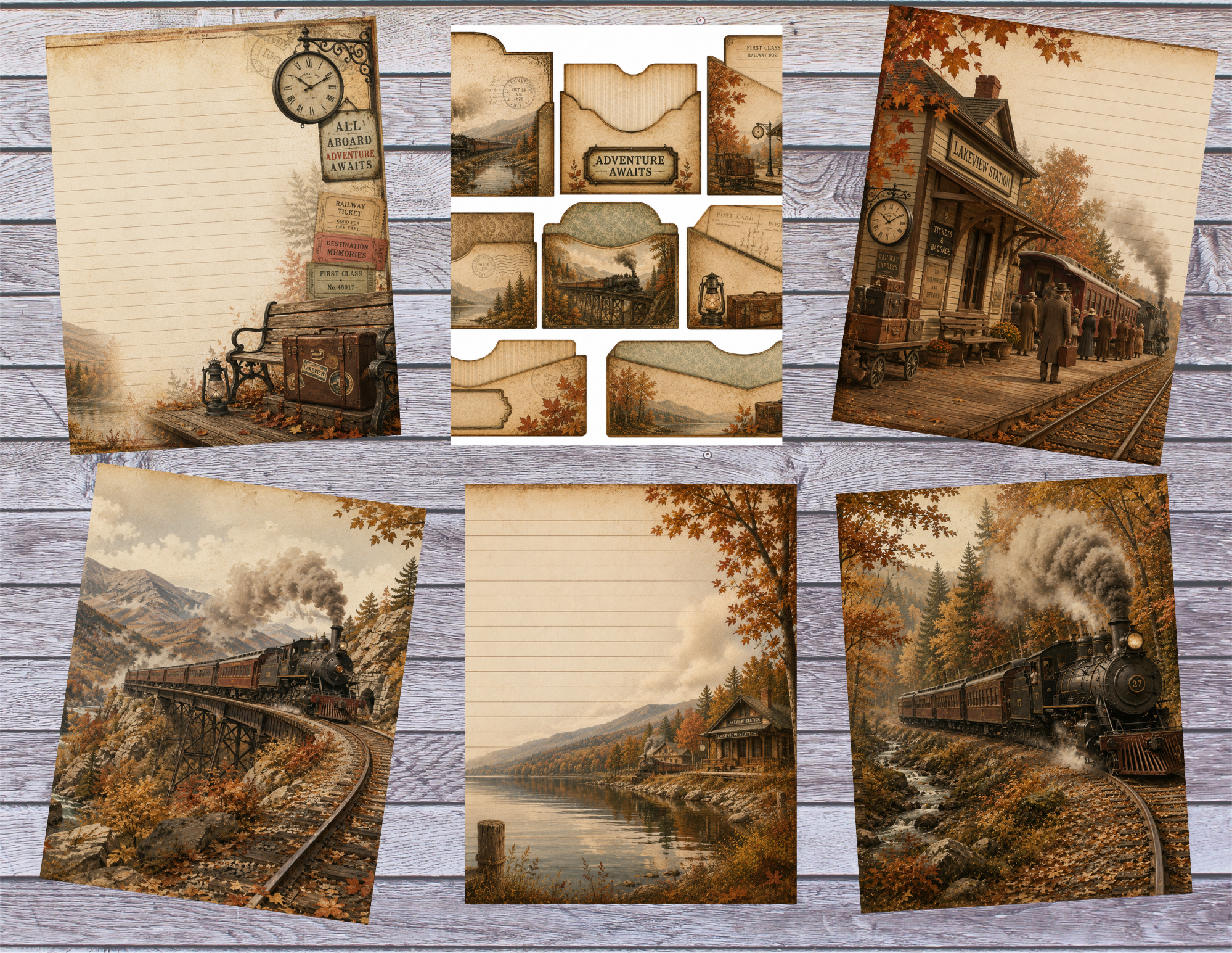 New! PRINT & SHIP "Journey Through the Golden Season" Vintage Autumn Railway Digital Journal Kit ~ 15 pages by Bethany (Copy)