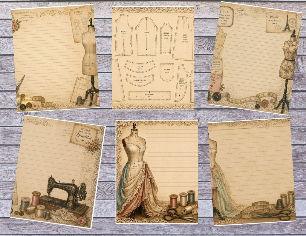 New! Stitched Memories Junk Journal Kit, Vintage Sewing Ephemera 16 pages by E