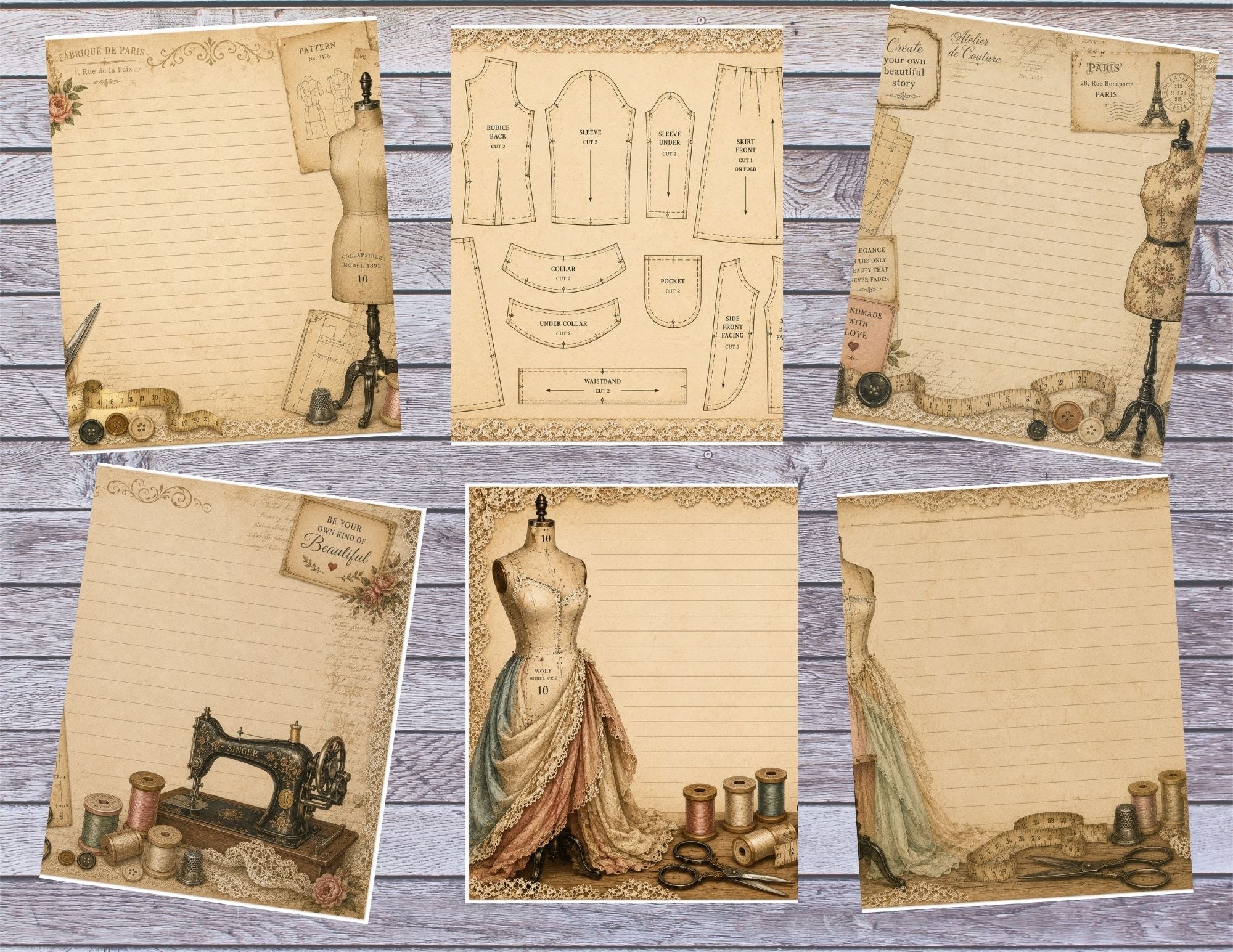 New! Stitched Memories Junk Journal Kit, Vintage Sewing Ephemera 16 pages by E