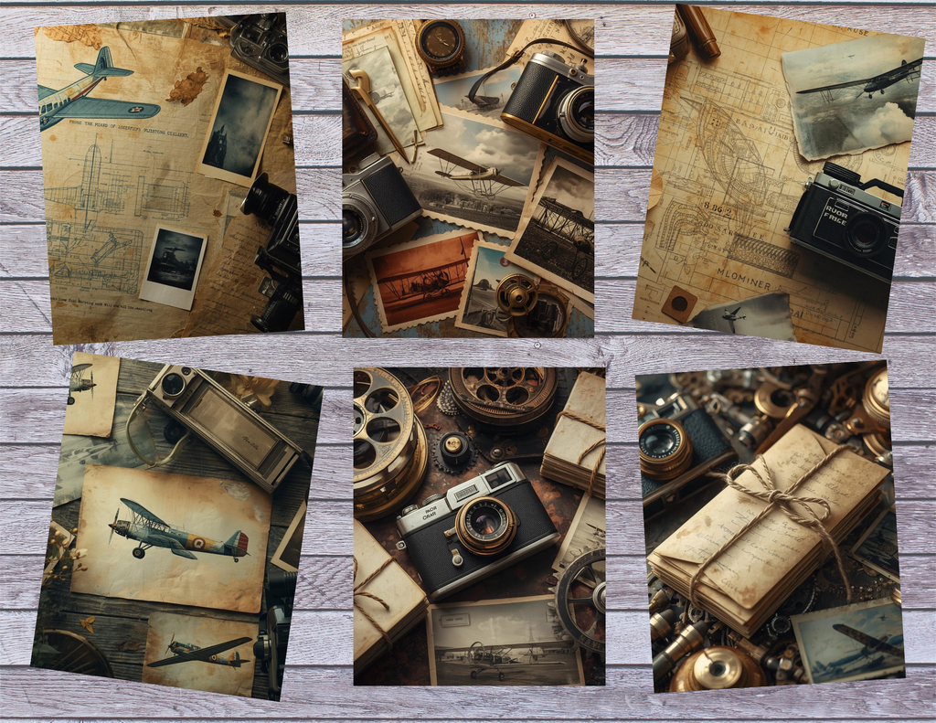 Vintage Planes & Cameras – Digital Junk Journal Pages (Printable PDF)