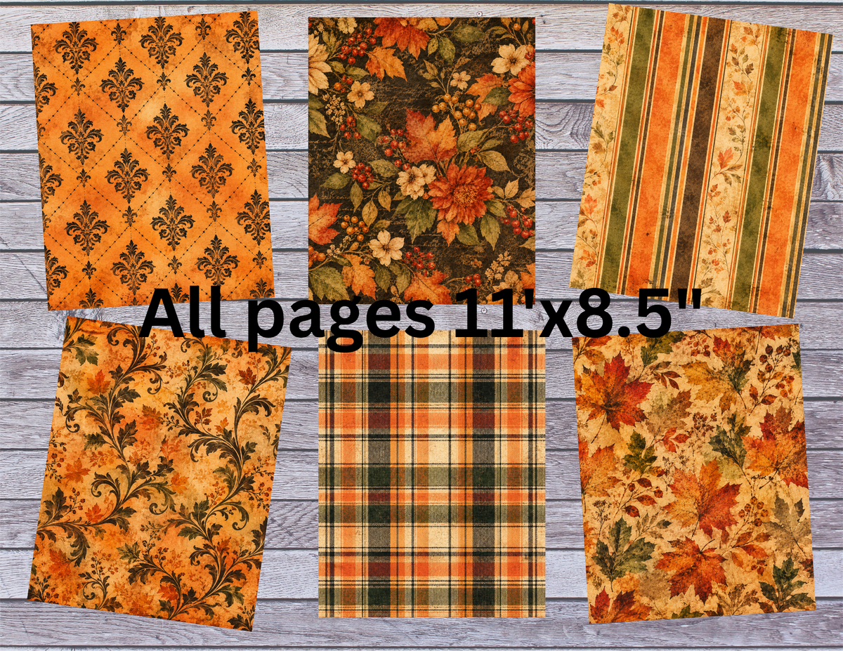 NEW! October Vibes – 15 Vintage Fall Background Pages | Printable Junk Journal Kit by Melina
