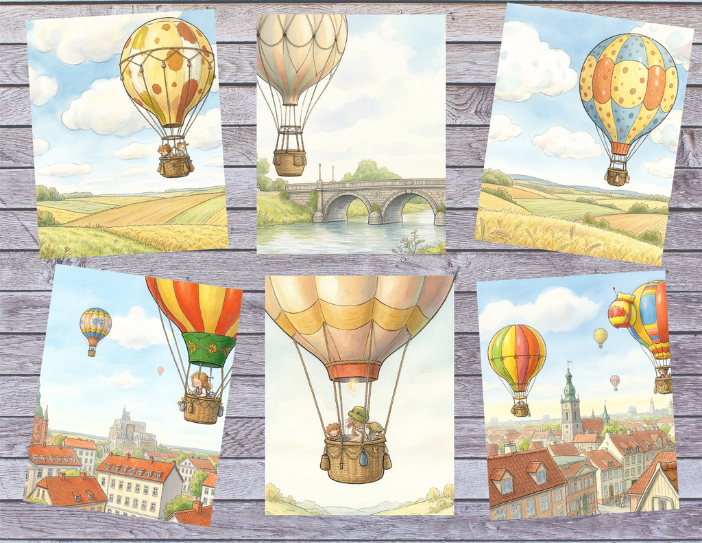 PRINT & SHIP - Whimsical Hot Air Balloon Journal Kit ~ 18 pages by Elisha