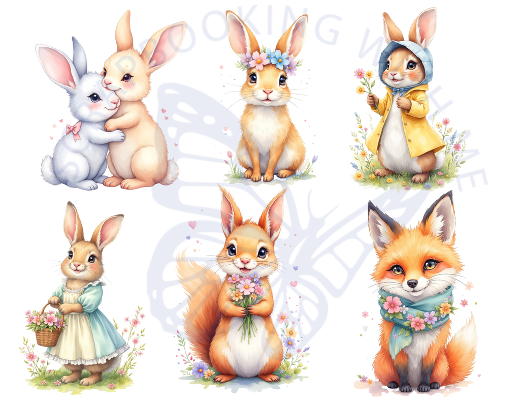 PRINT AND SHIP Little Critters Spring Clipart, Cute Animal Fussy Cut, Ephemera by E