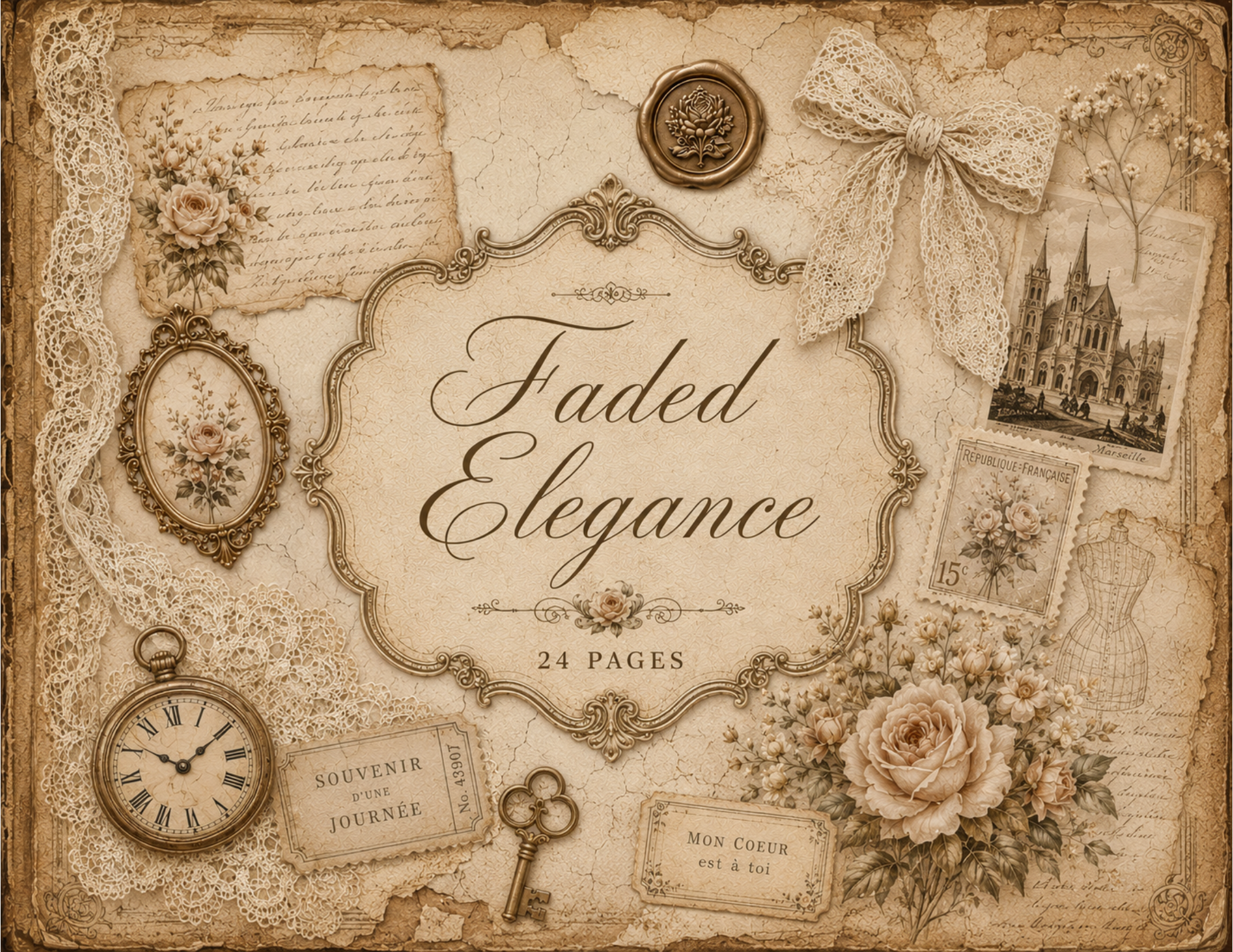 PRINT & SHIP New! Faded Elegance – Vintage Journal Collection – 24 Pages by Bethany