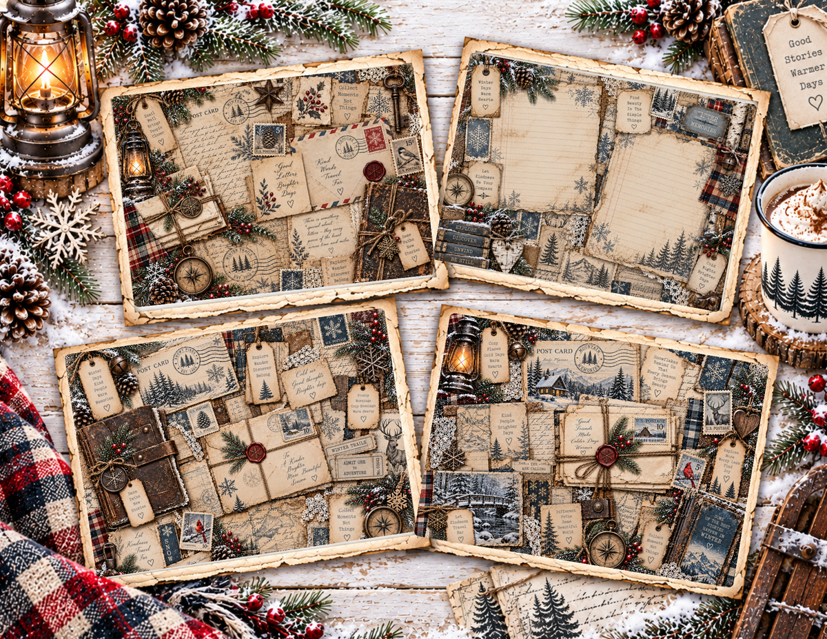 New Cozy Winter Tales – 20 pages by Elisha Vintage Winter Junk Journal Digital Collection