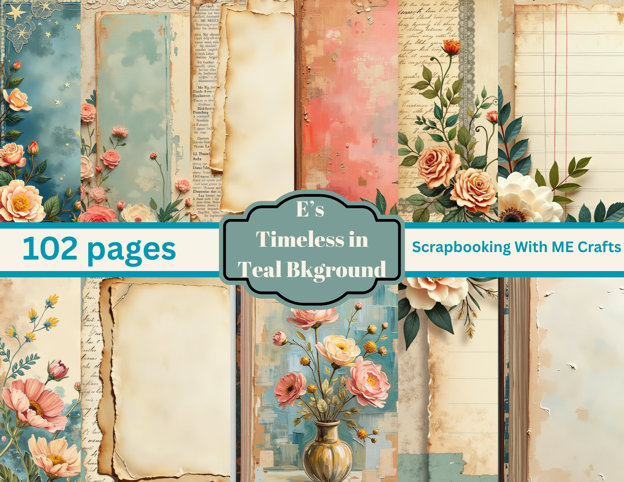 E’s Timeless In Teal Digital Download – 102 Page Journal & Ephemera Collection