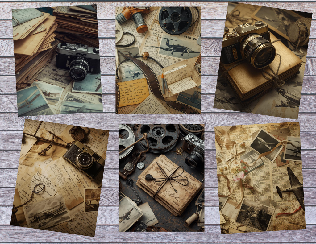 Vintage Planes & Cameras – Digital Junk Journal Pages (Printable PDF)