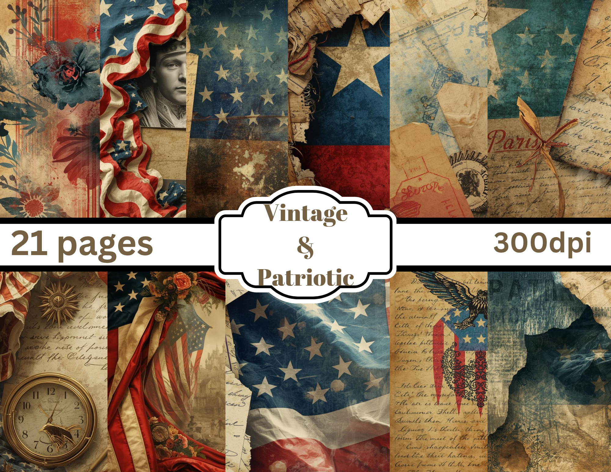 New Print and Ship Vintage and Patriotic Printed Pages by Elisha - 41 pages