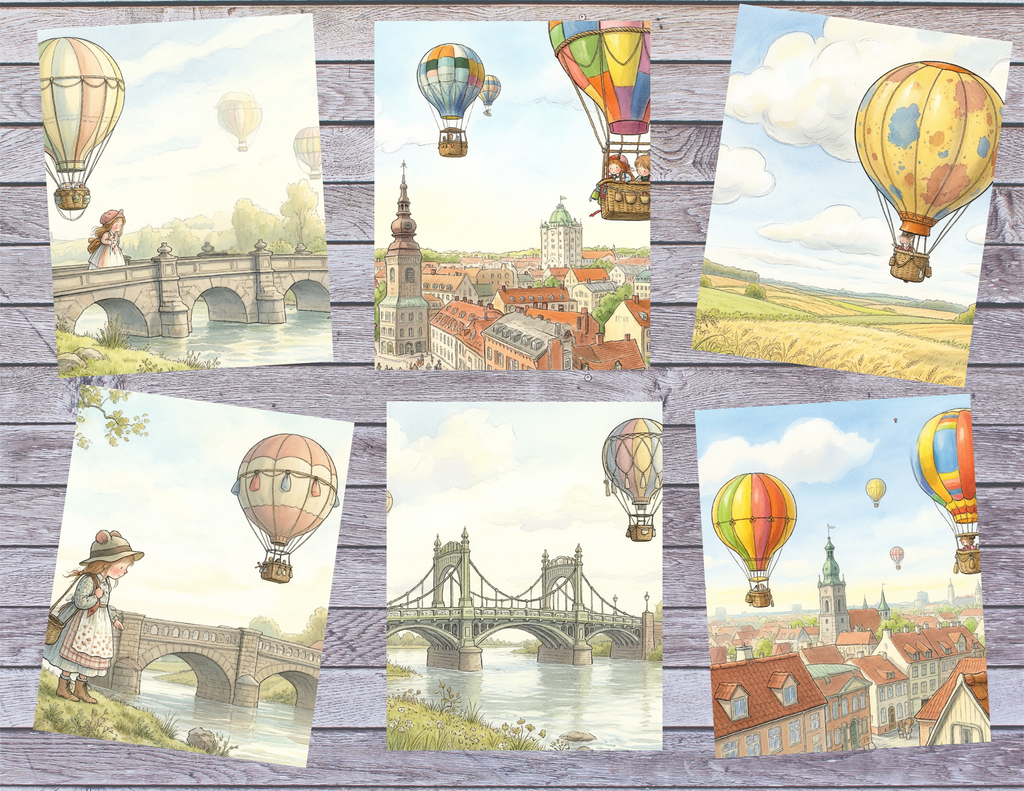 PRINT & SHIP - Whimsical Hot Air Balloon Journal Kit ~ 18 pages by Elisha
