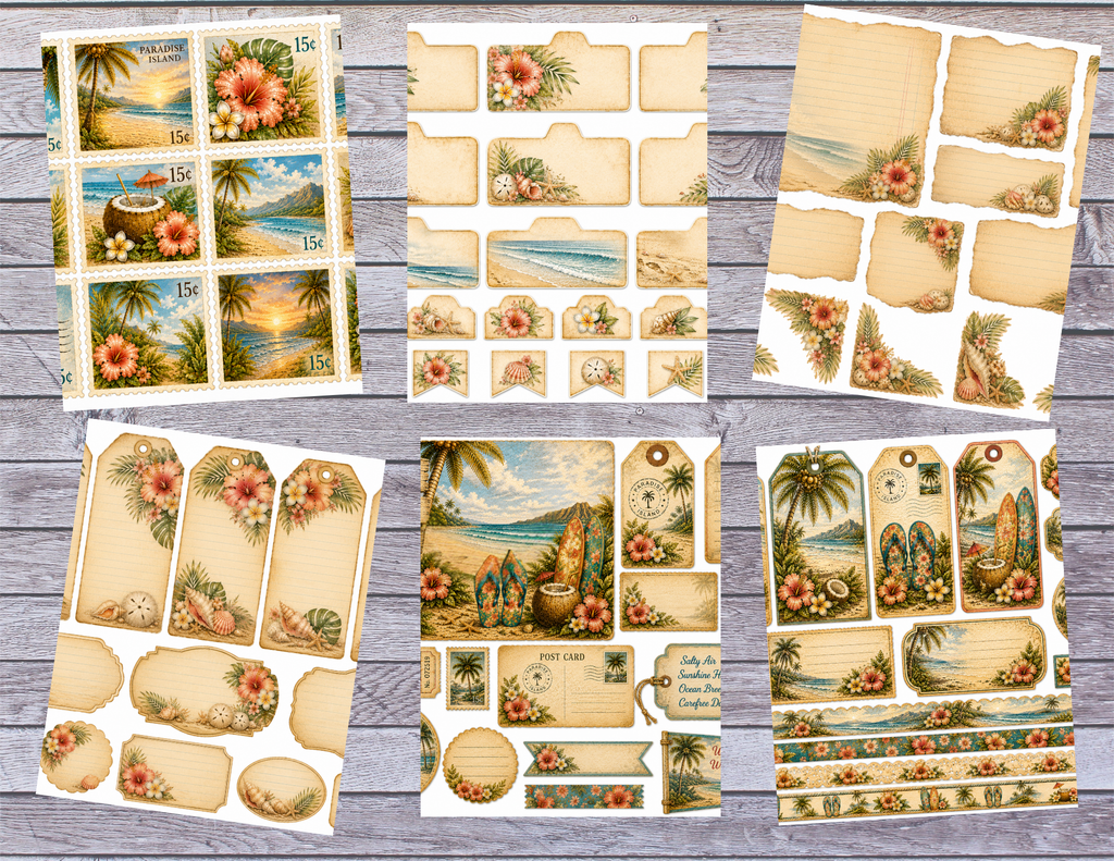 New! PRINT & SHIP Tropical Paradise Journal Kit ~ 17 pages by Elisha