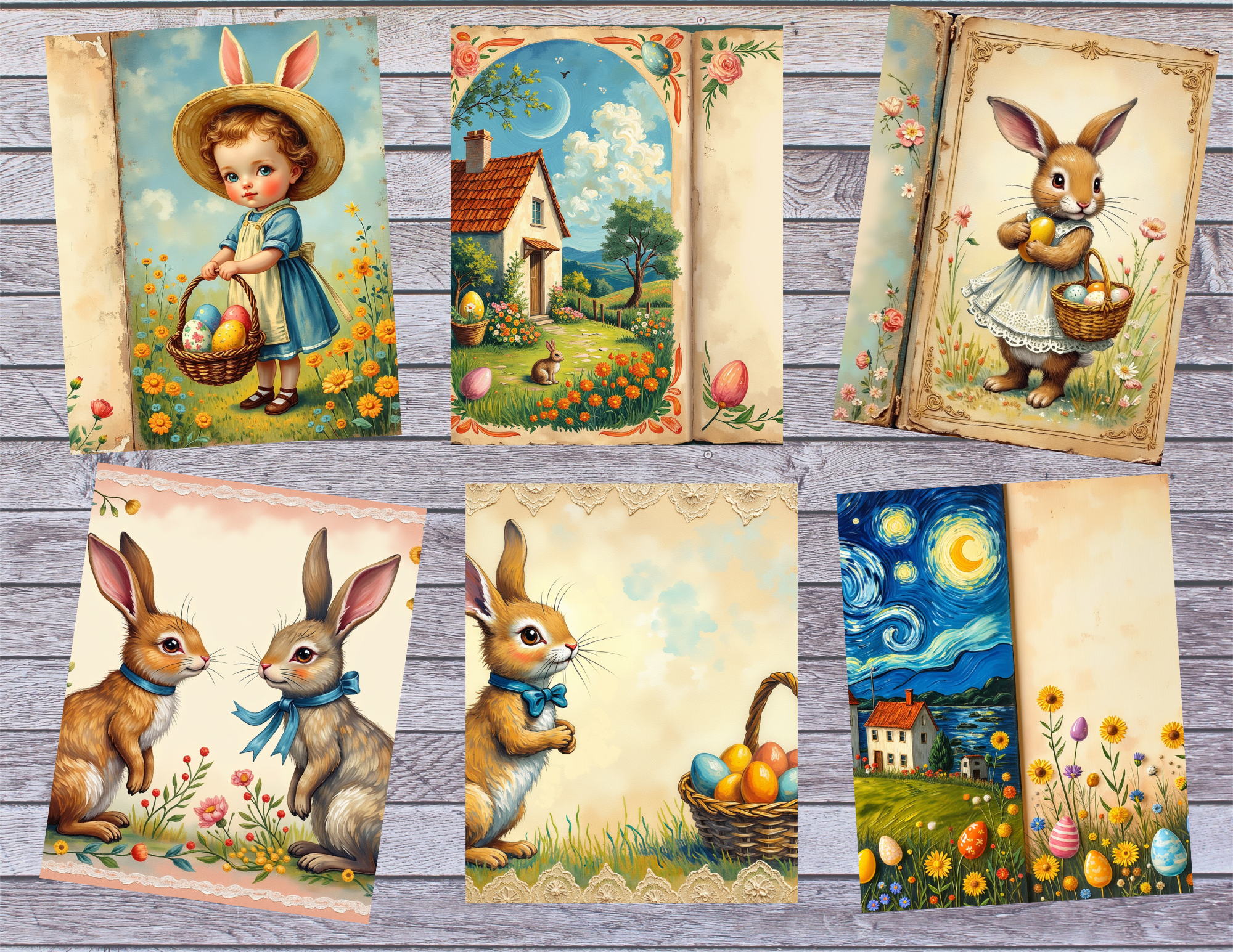 New PRINT AND SHIP Whimsical Storybook Easter Journal Kit, Bunny & Cottage Garden 20 pages by E