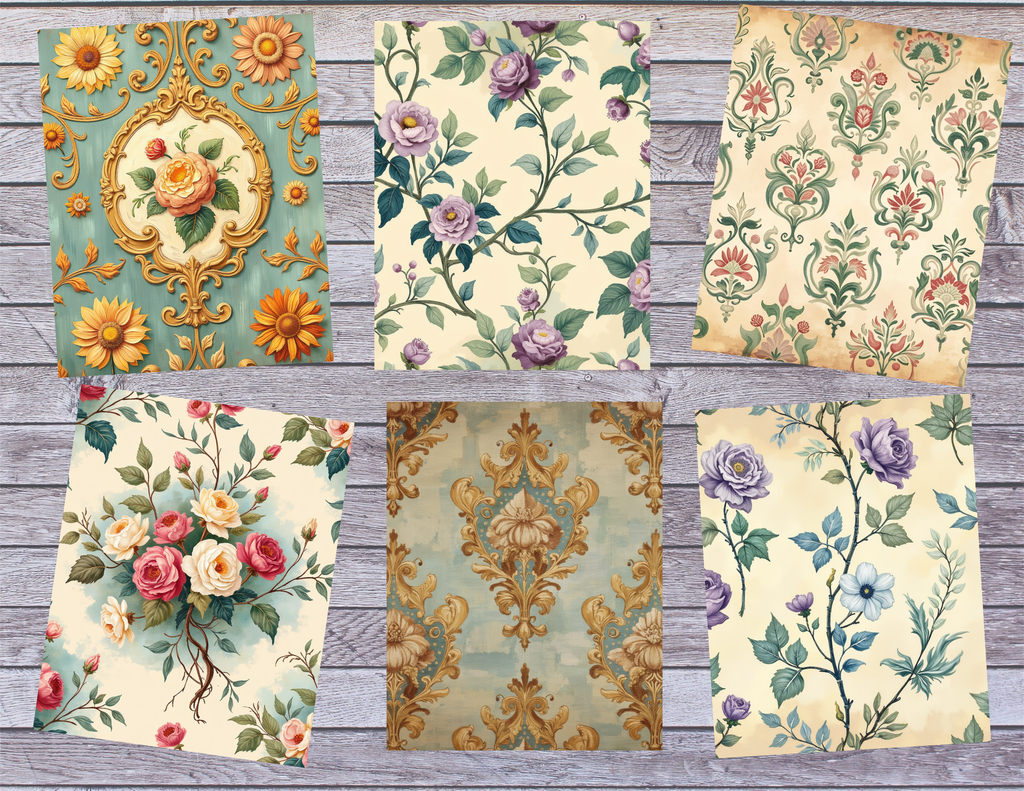 Victorian Wallpaper Junk Journal Kit, Vintage Floral Damask Printable 20 pages by E