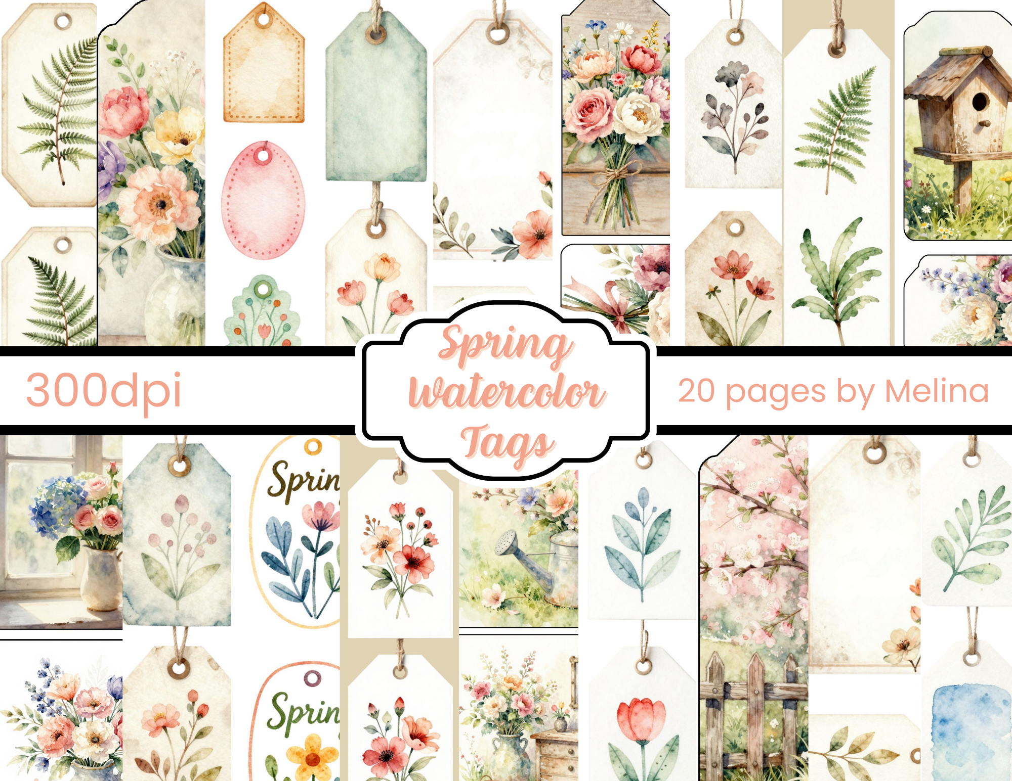 Spring Watercolor Tags – Floral Cottage Garden Ephemera | Digital Download