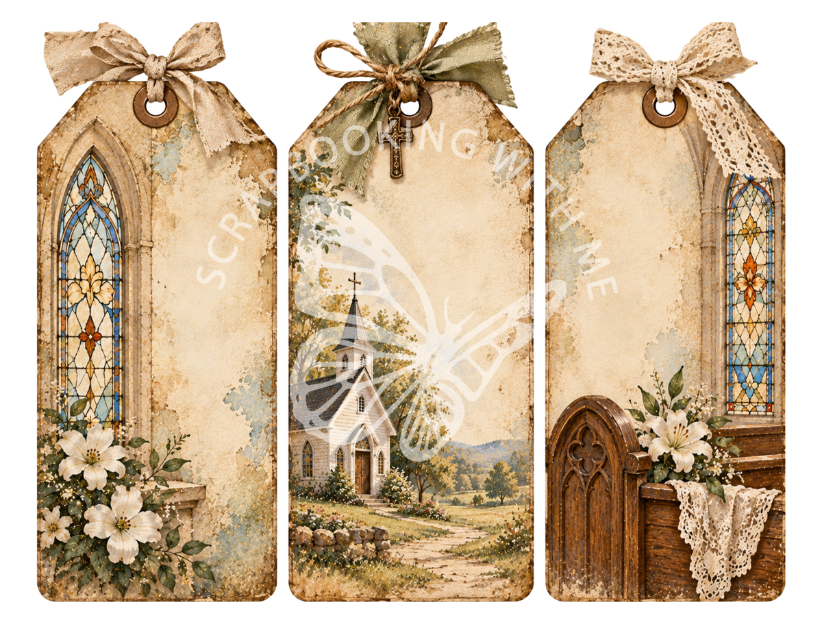 NEW - The Old Church House by M | Vintage Church Junk Journal Digital Kit | 25 Printable Pages | Faith & Hymn Ephemera