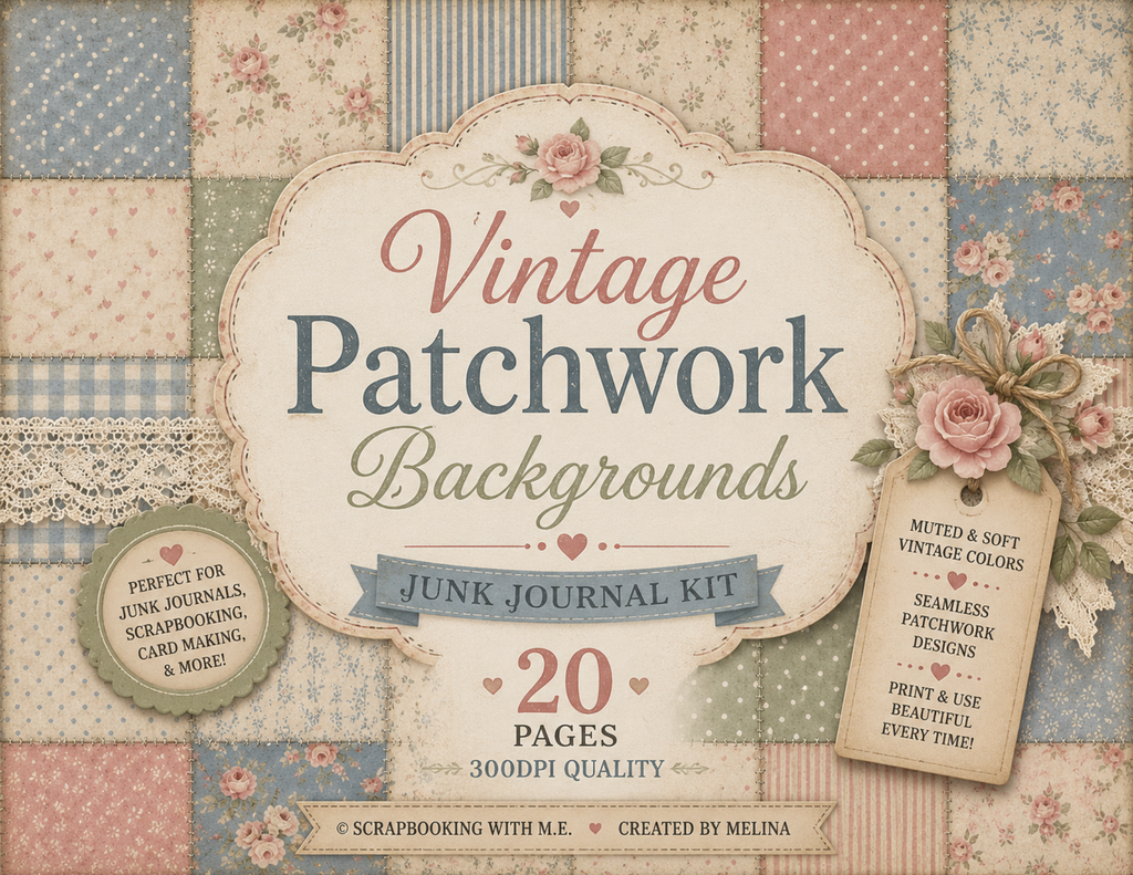 New! Vintage Patchwork Backgrounds Digital Journal Kit ~ 20 pages by Melina