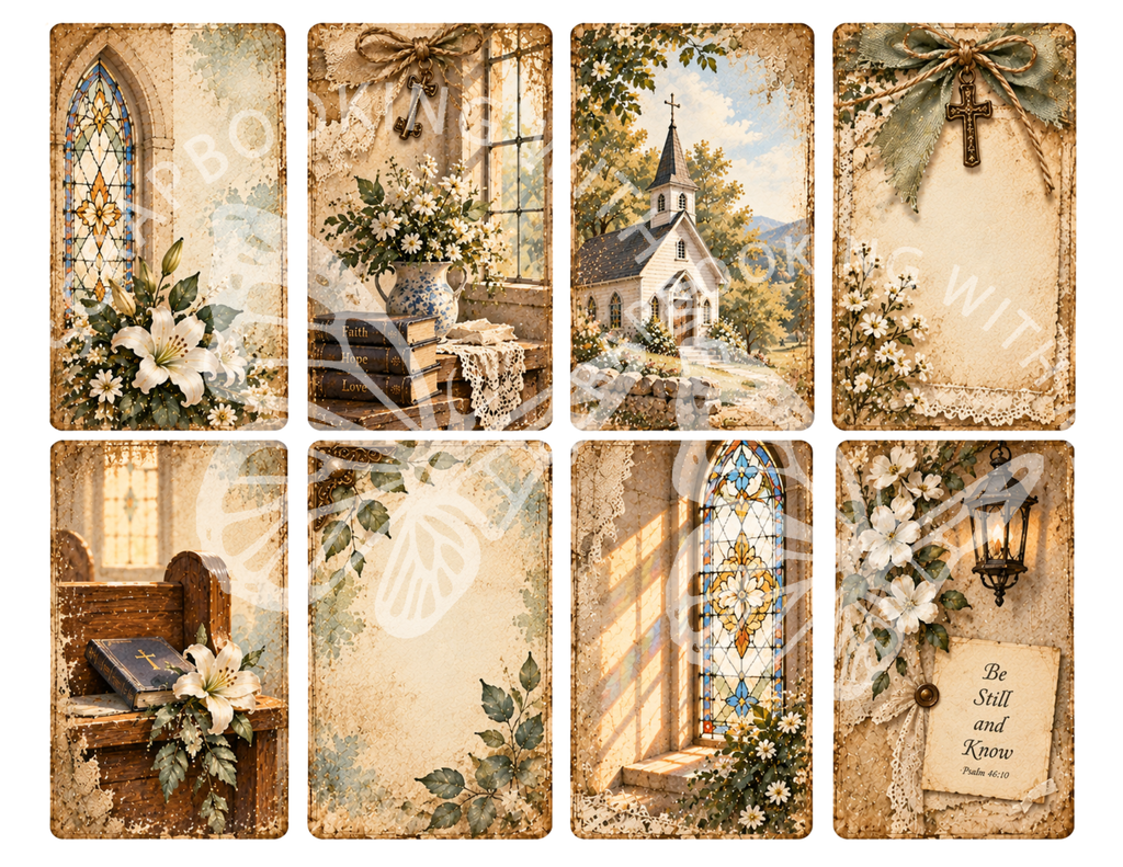 NEW - The Old Church House by M | Vintage Church Junk Journal Digital Kit | 25 Printable Pages | Faith & Hymn Ephemera