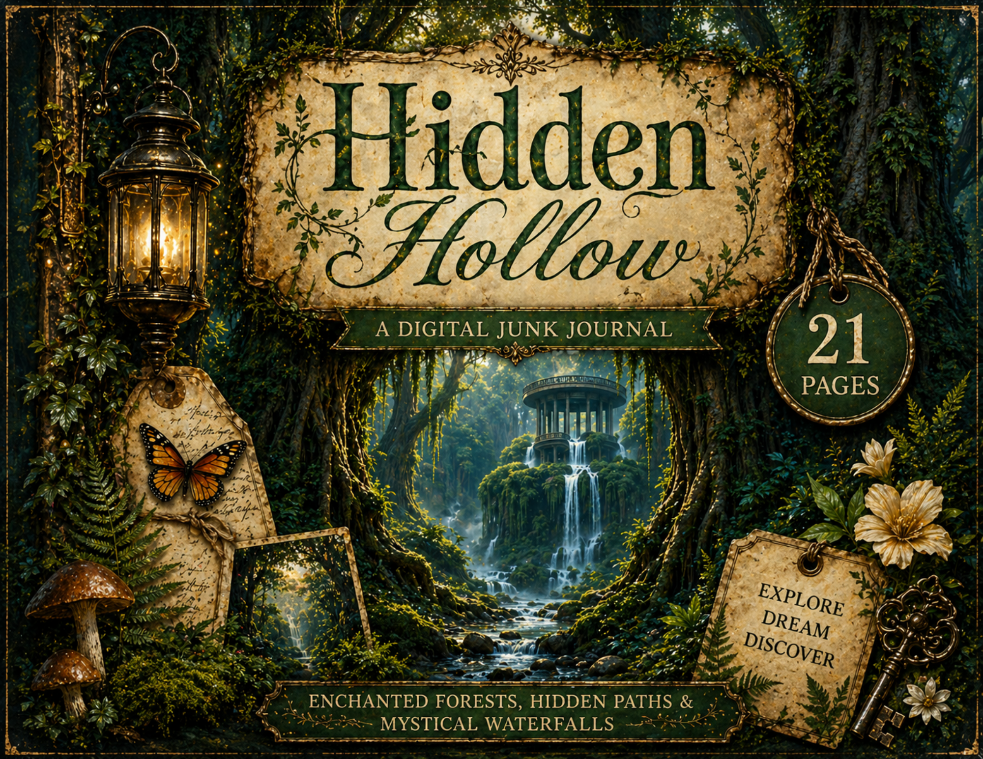 PRINT & SHIP New! Hidden Hollow – Enchanted Forest Junk Journal Digital Kit (21 Pages) by Bethany