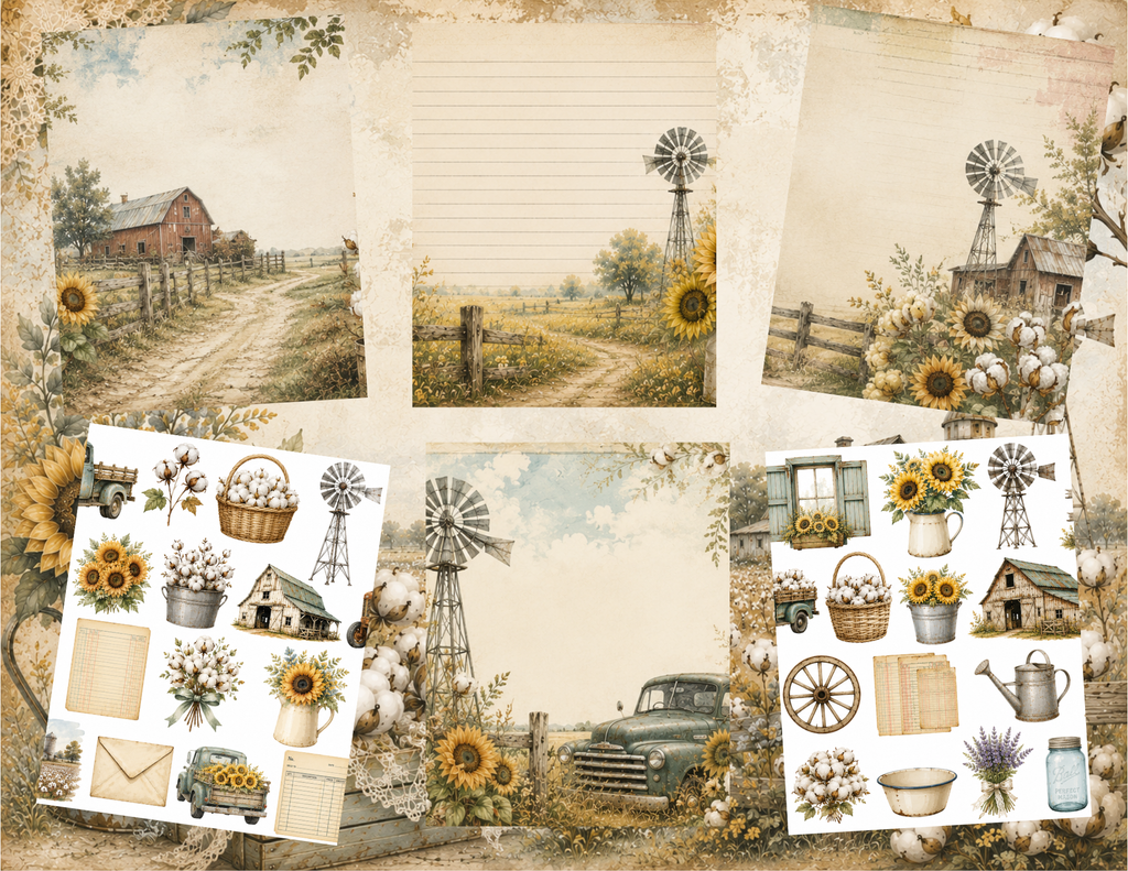 New! Sunflowers & Cotton Fields Digital Journal Kit ~ 20 pages by Bethany