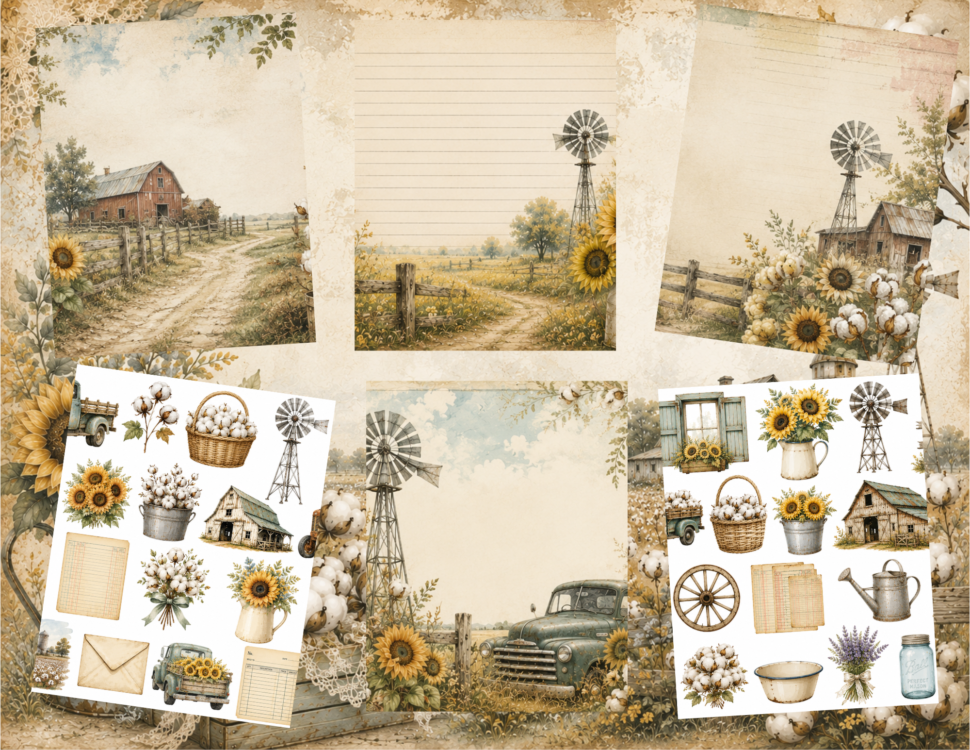 New! Sunflowers & Cotton Fields Digital Journal Kit ~ 20 pages by Bethany