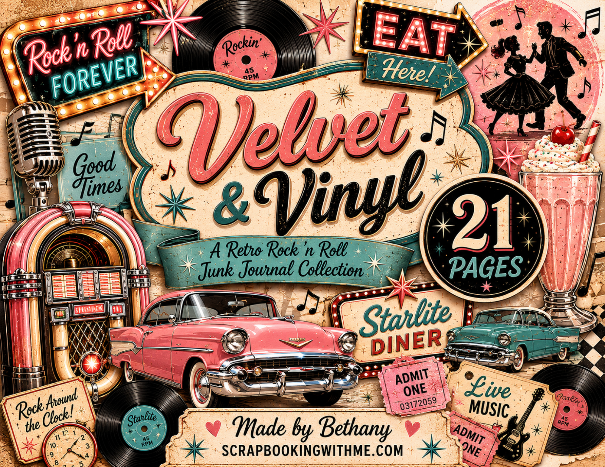 PRINT & SHIP New! Velvet & Vinyl Journal Kit ~ 21 pages by Bethany