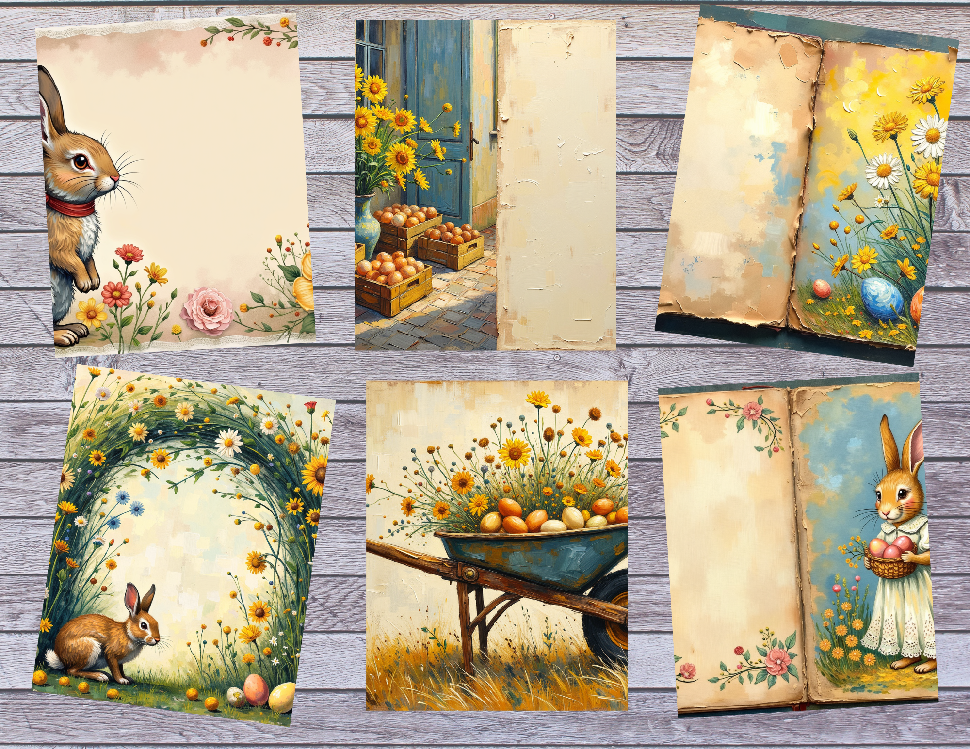 New PRINT AND SHIP Whimsical Storybook Easter Journal Kit, Bunny & Cottage Garden 20 pages by E