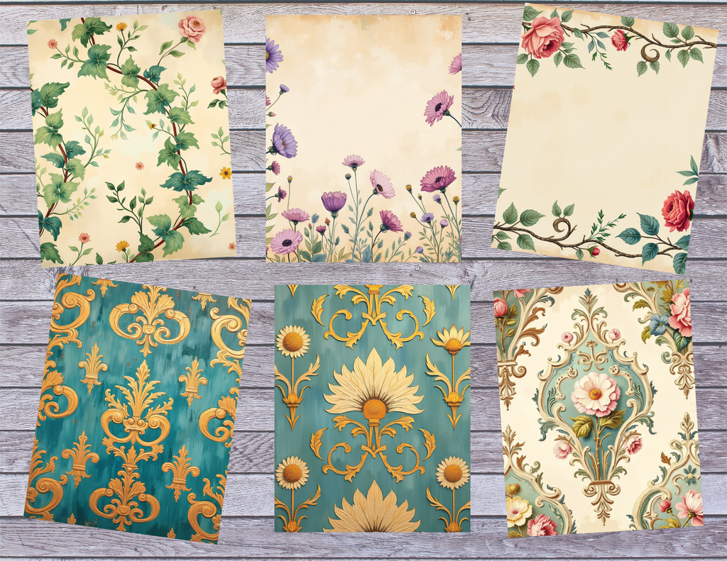 Victorian Wallpaper Junk Journal Kit, Vintage Floral Damask Printable 20 pages by E