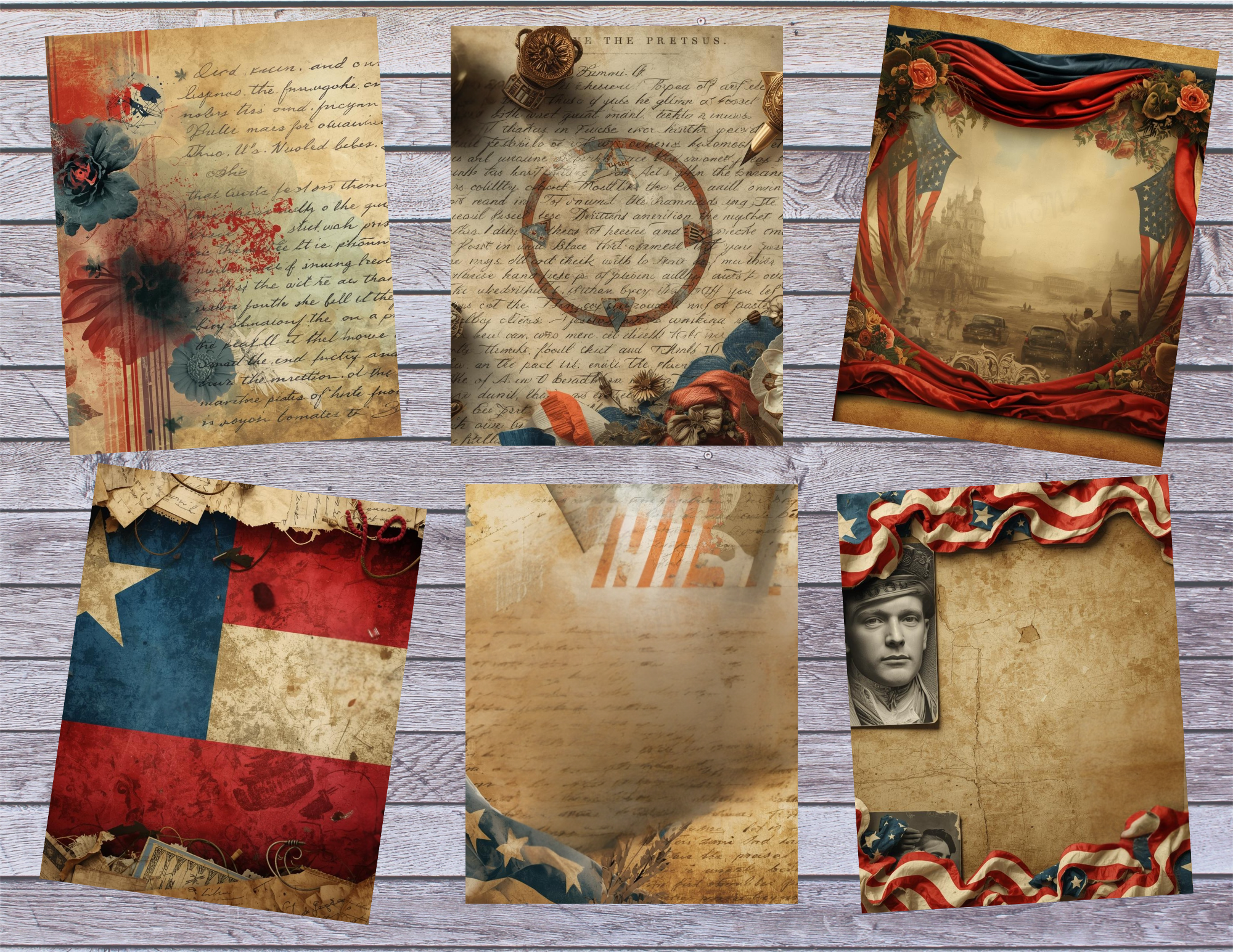 New Print and Ship Vintage and Patriotic Printed Pages by Elisha - 41 pages