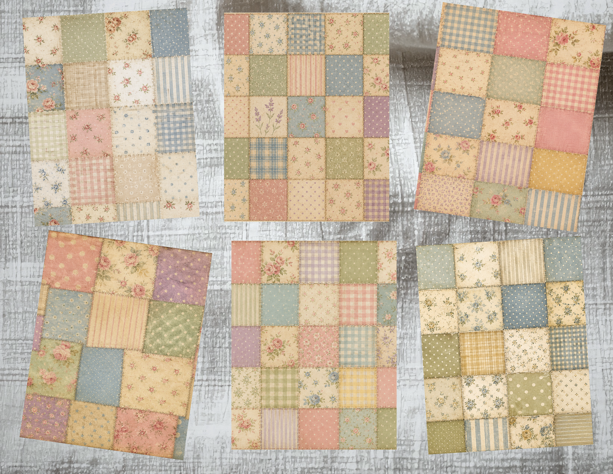 PRINT & SHIP New! Vintage Patchwork Backgrounds Journal Kit ~ 20 pages by Melina