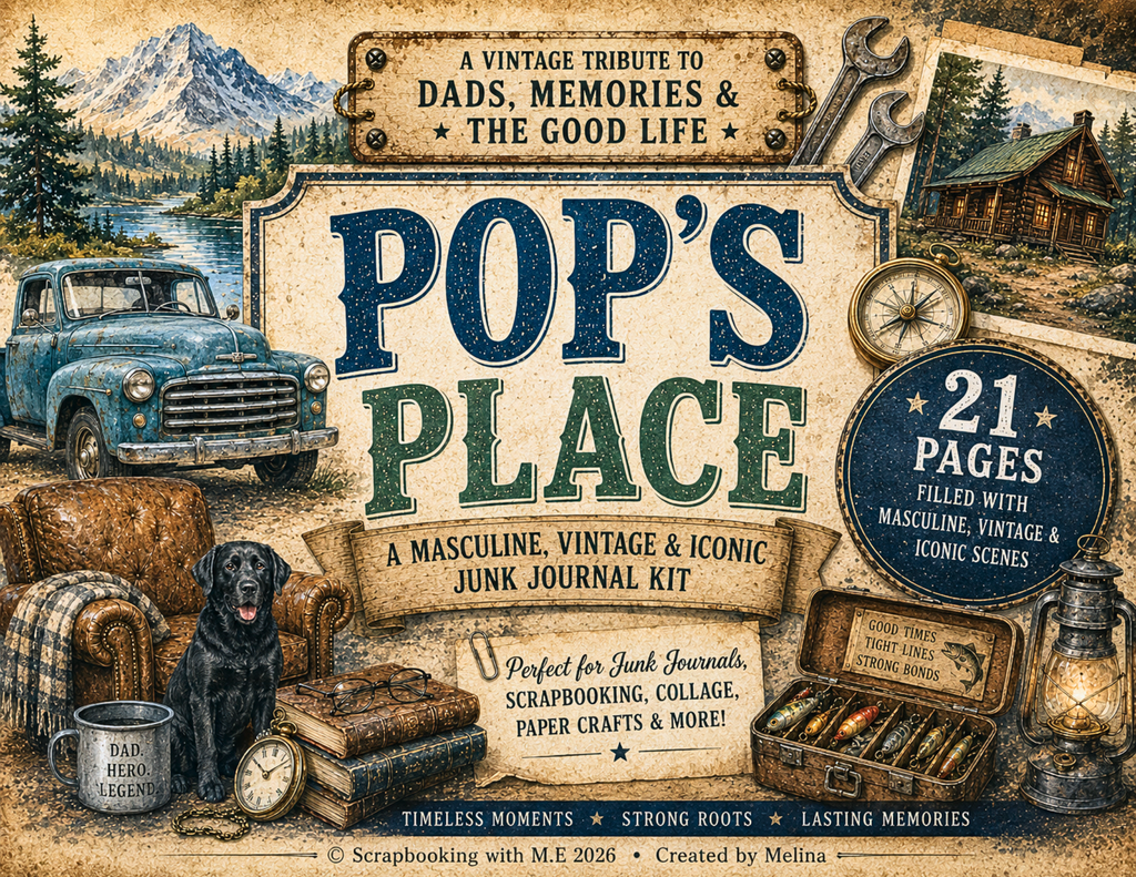 PRINT & SHIP New! Pop’s Place – Vintage Masculine Journal Kit ~ 21 pages by Melina