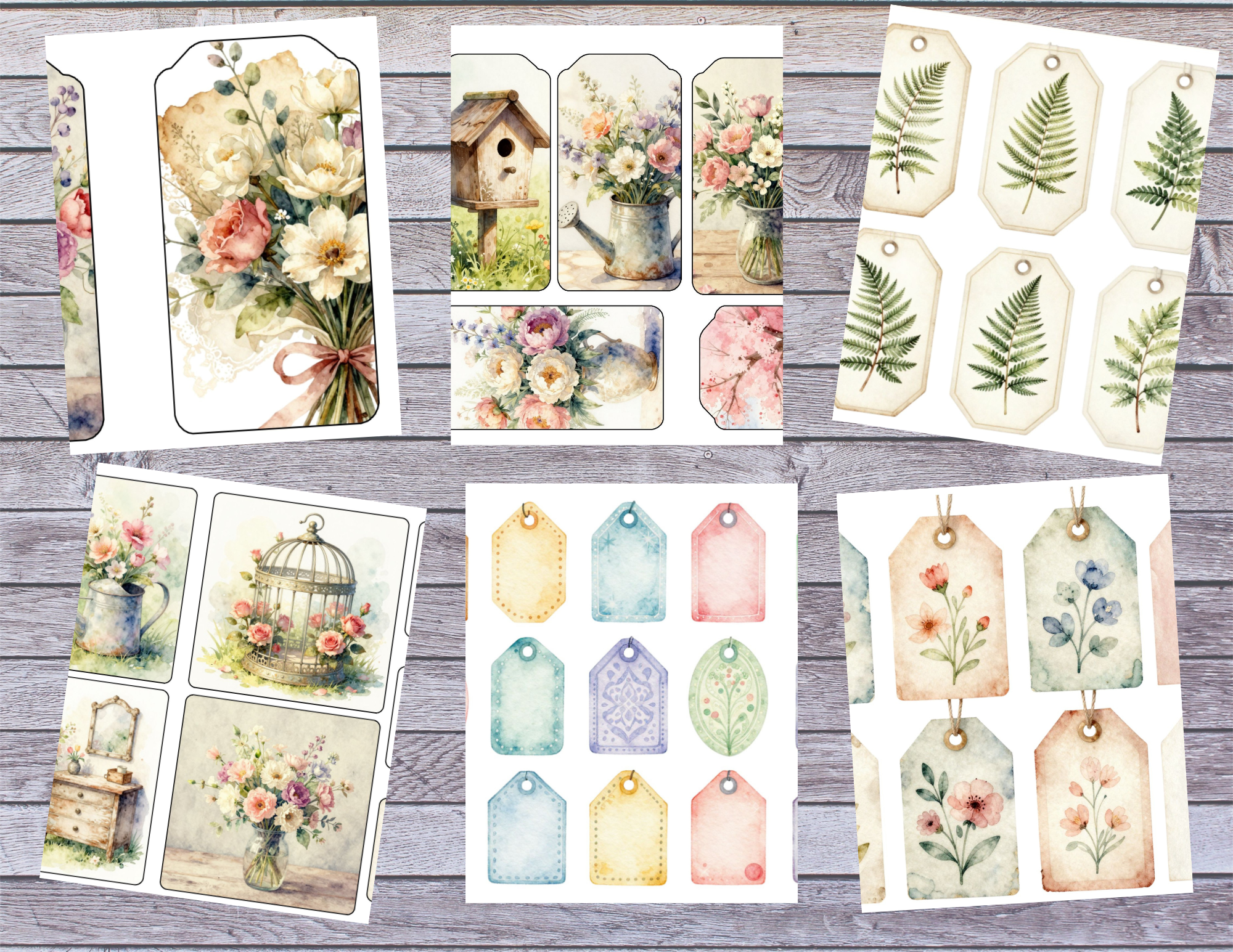 Spring Watercolor Tags – Floral Cottage Garden Ephemera | Digital Download