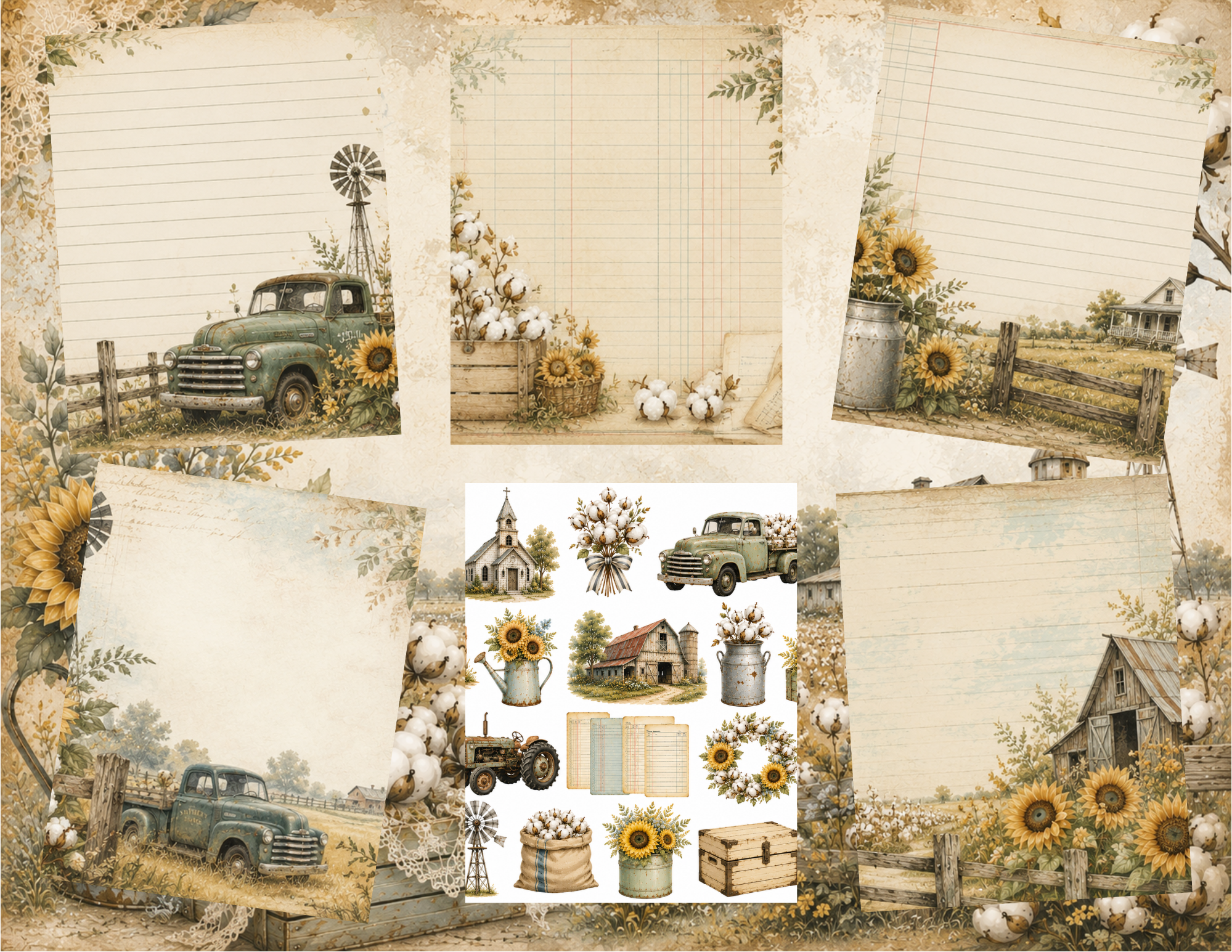 New! Sunflowers & Cotton Fields Digital Journal Kit ~ 20 pages by Bethany