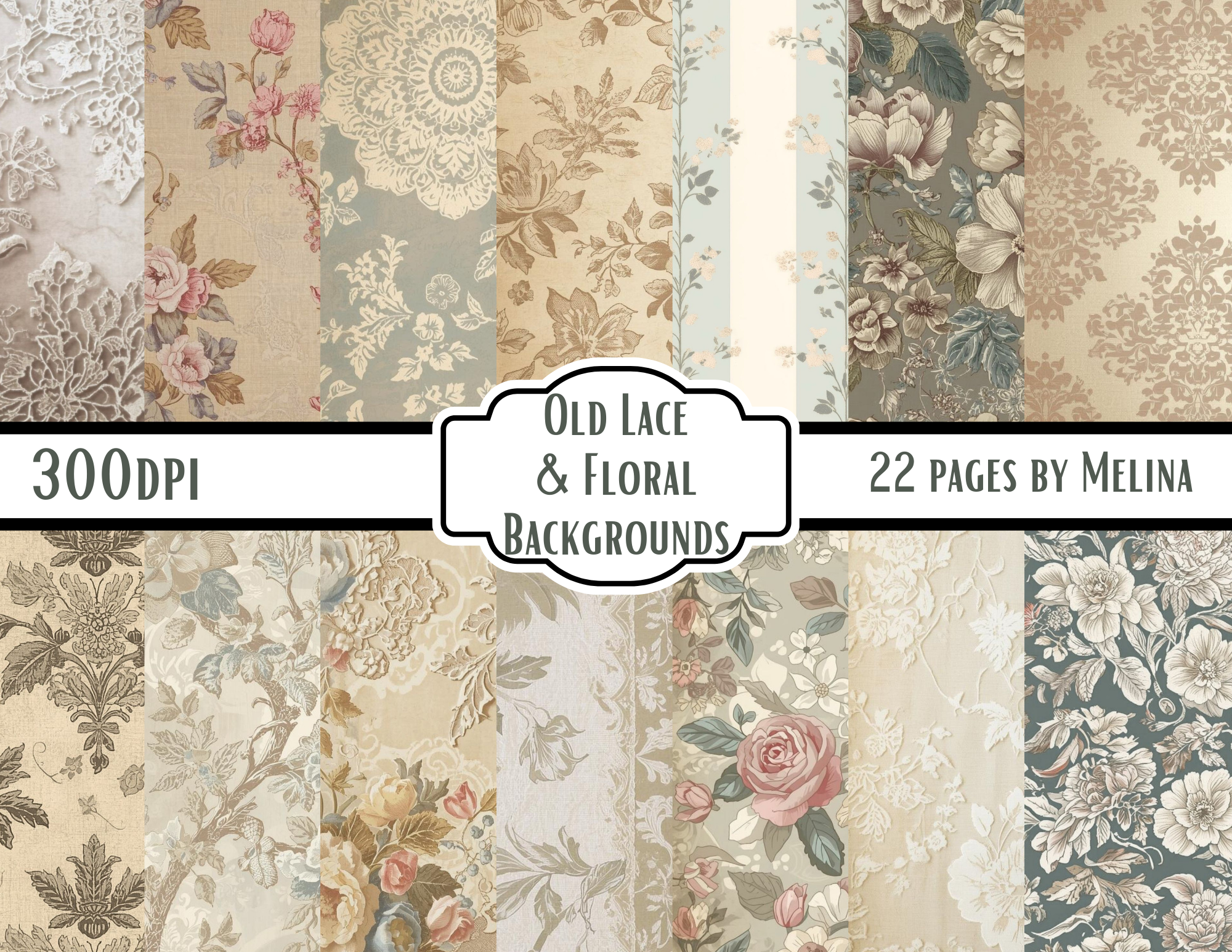 Old Lace & Floral Backgrounds – Vintage Lace & Shabby Floral Digital Papers