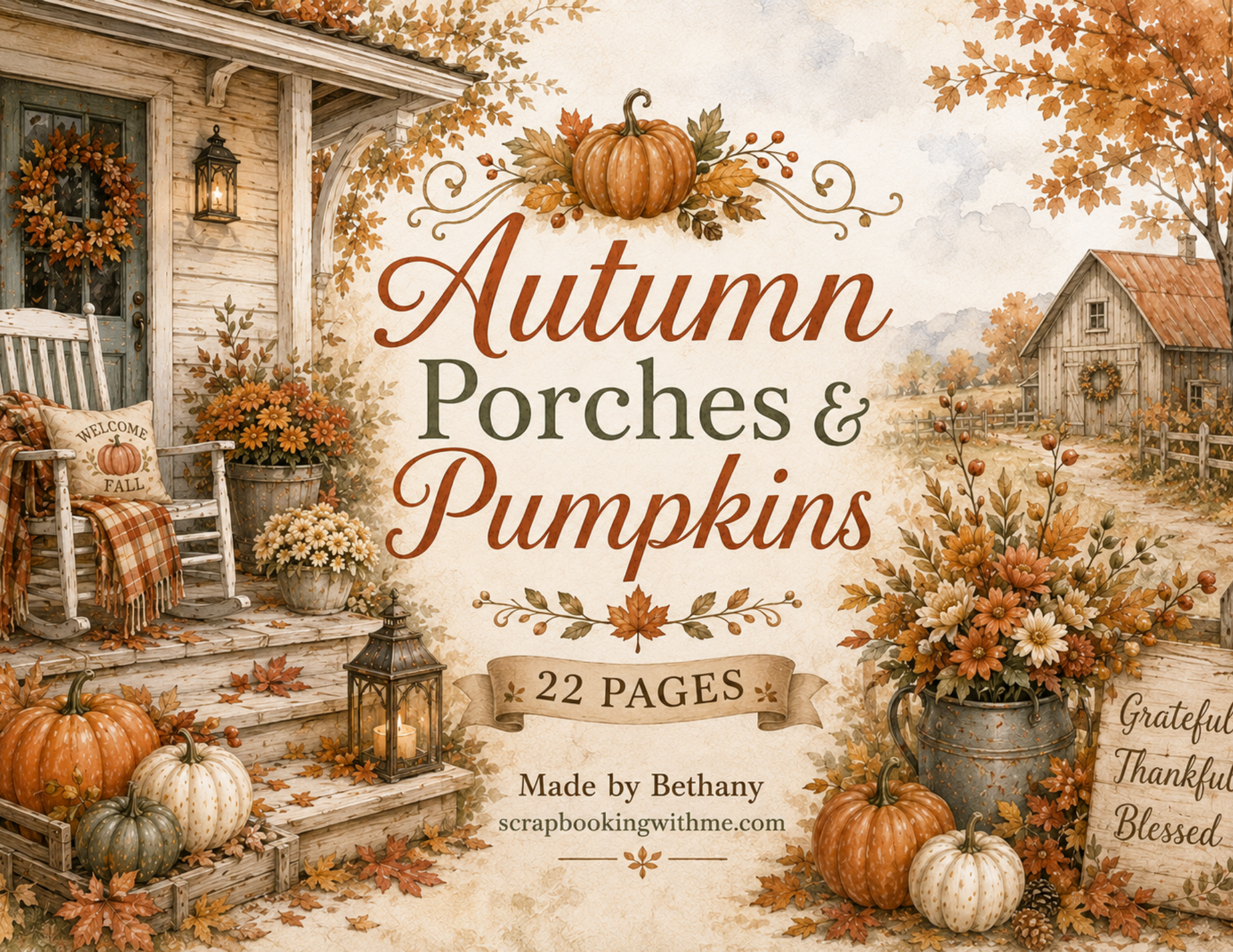 New! Autumn Porches & Pumpkins Digital Journal Kit ~ 22 pages by Bethany