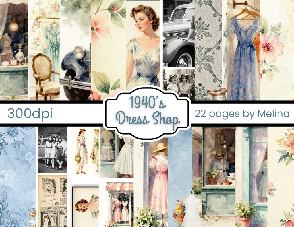 Print and Ship 1940s Dress Shop – Vintage Fashion Kit 37 pages by M