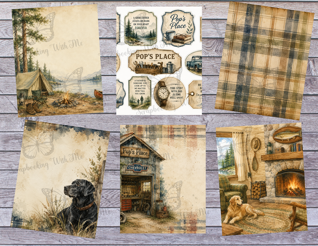 PRINT & SHIP New! Pop’s Place – Vintage Masculine Journal Kit ~ 21 pages by Melina