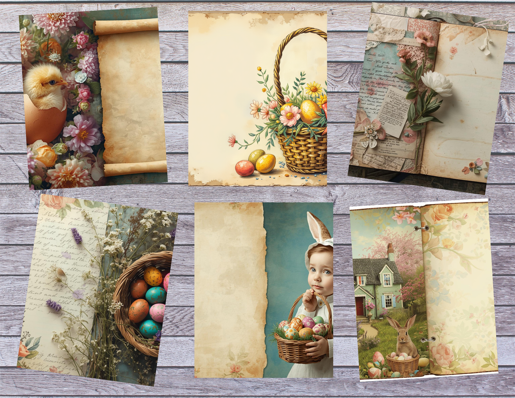 New Print and Ship Vintage Cottage Easter Journal Kit, Shabby Chic Spring Printable 20 Pages by E (Copy)