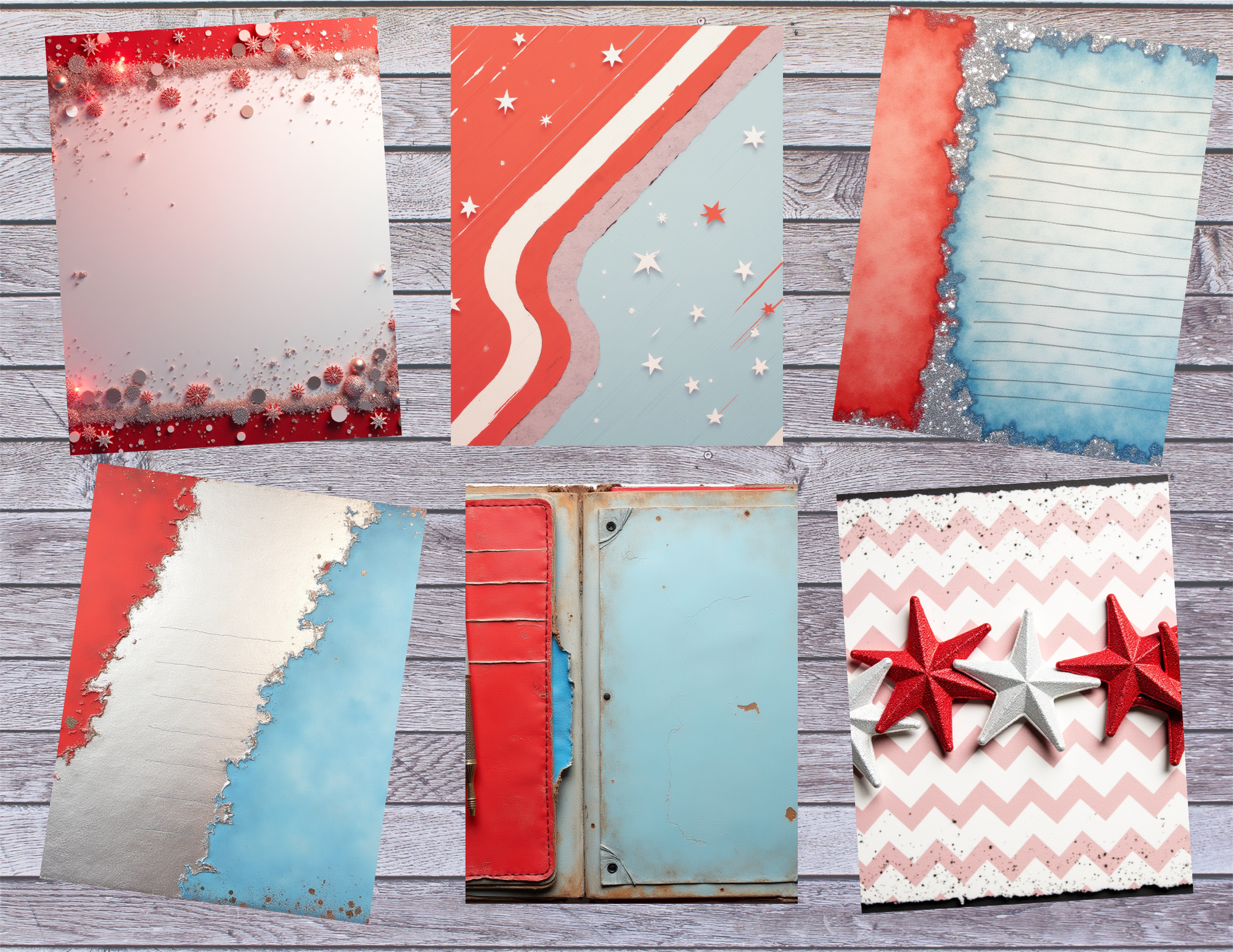 Red, White and Blue Grunge Digital Download Journal Kit