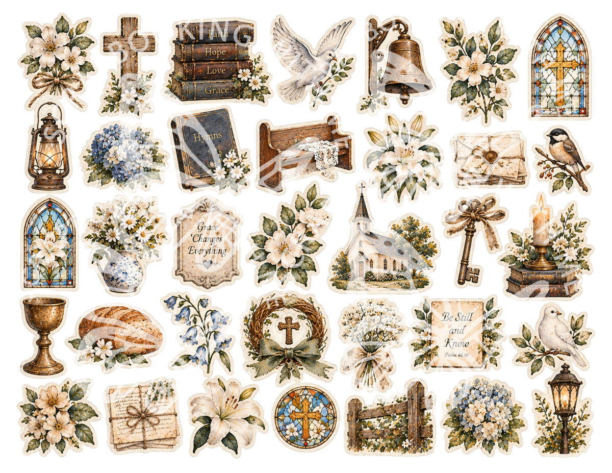 NEW - The Old Church House by M | Vintage Church Junk Journal Digital Kit | 25 Printable Pages | Faith & Hymn Ephemera