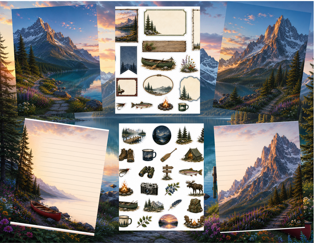 New! Pines, Peaks, & Peaceful Waters Mountain Lake Digital Journal Kit ~ 22 pages by Bethany